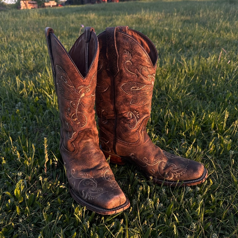 Vintage Brown Leather Cowboy Boots